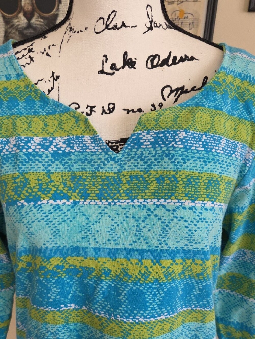 Ruby Rd. Teal & Lime Patterned Knit Top - Picture 4 of 8